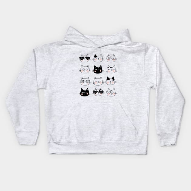 Cute Cat Set, Cute Cats and Kittens Kids Hoodie by Ribsa